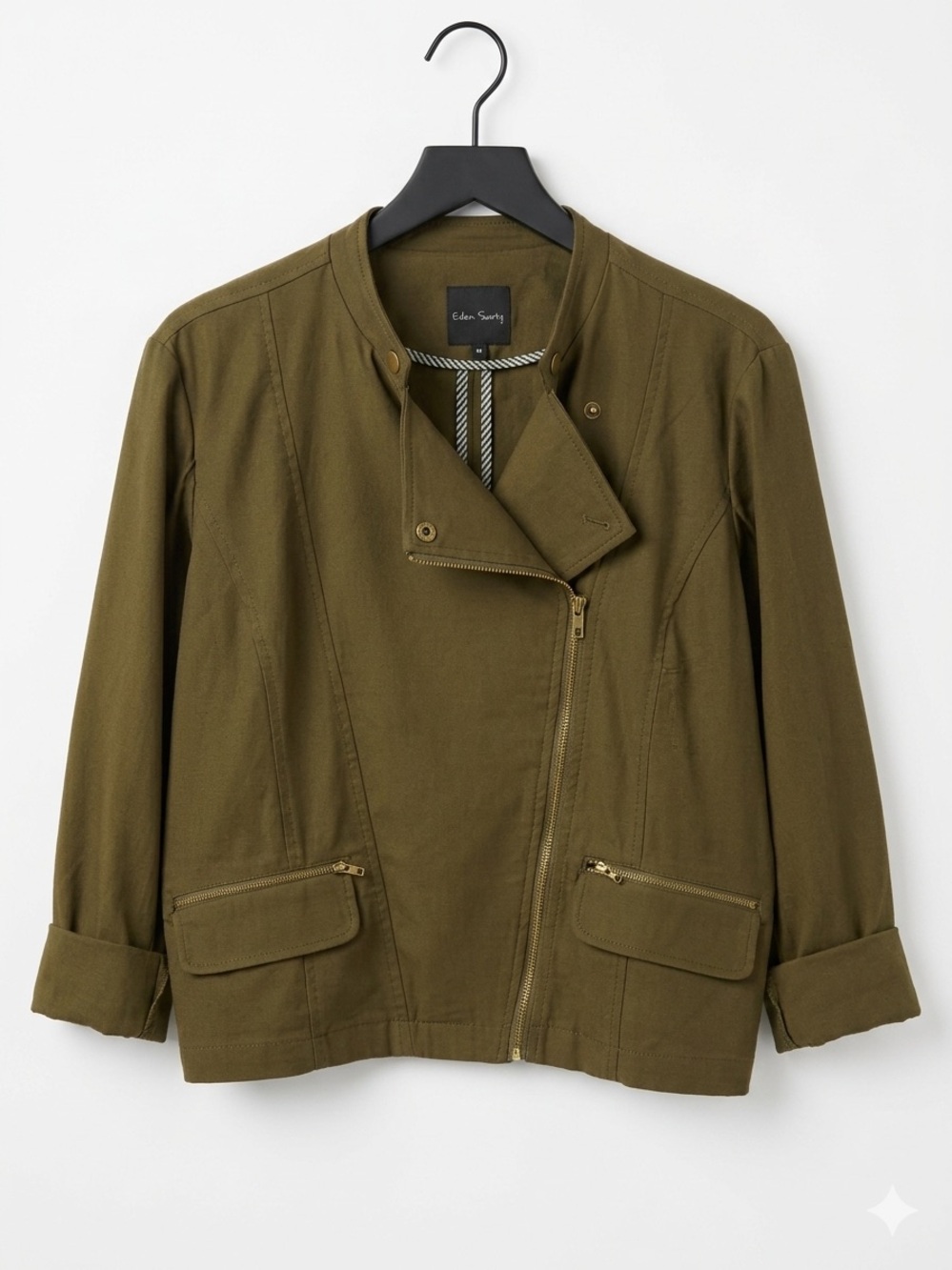 Eden Striped-Trim Olive Utility Jacket
